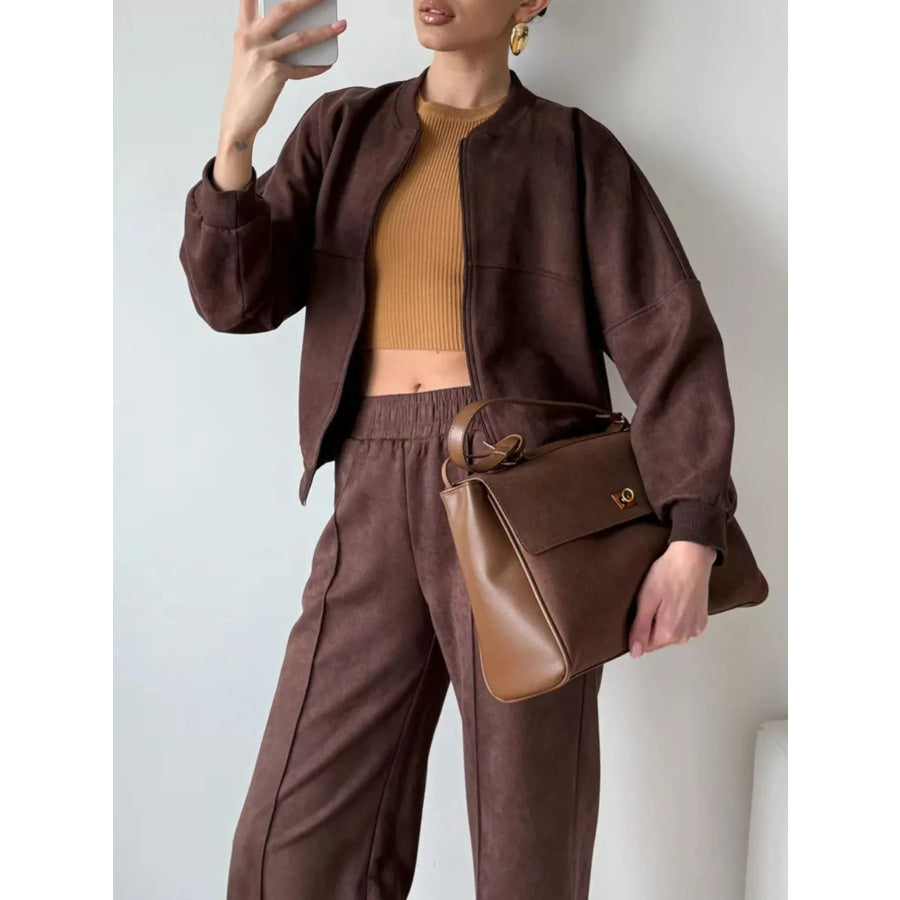 Zip Up Sweatshirt and Wide-Leg Pants Set Apparel and Accessories