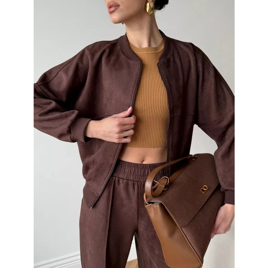 Zip Up Sweatshirt and Wide-Leg Pants Set Apparel and Accessories