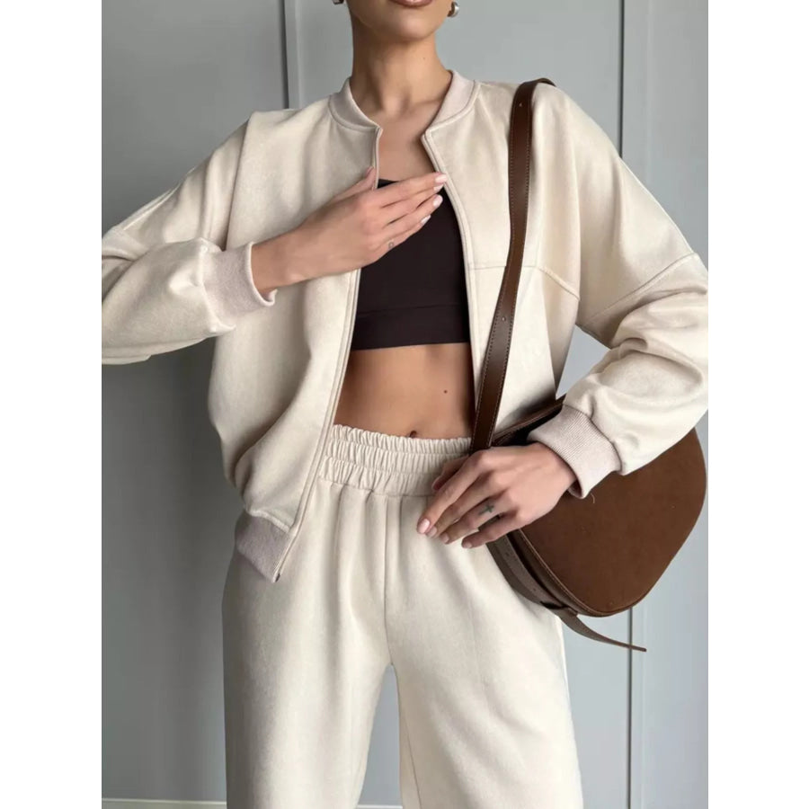 Zip Up Sweatshirt and Wide-Leg Pants Set Apparel and Accessories