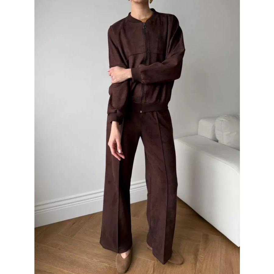 Zip Up Sweatshirt and Wide-Leg Pants Set Apparel and Accessories