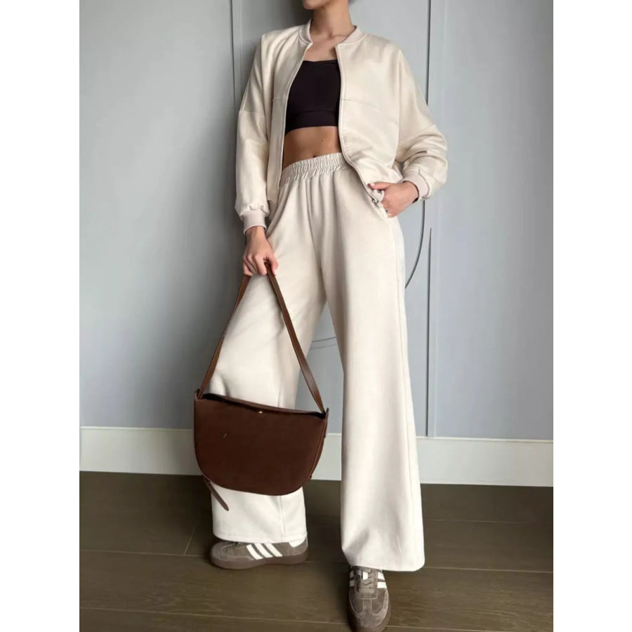 Zip Up Sweatshirt and Wide-Leg Pants Set Apparel and Accessories