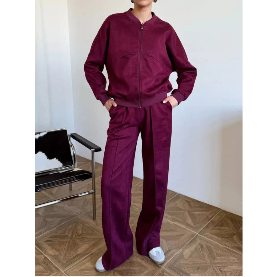 Zip Up Sweatshirt and Wide-Leg Pants Set Apparel and Accessories