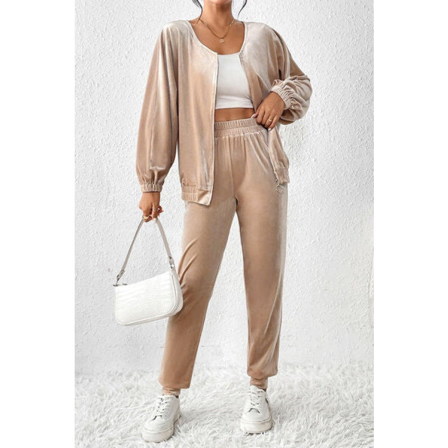 Zip Up Top and Pants Set Clothing