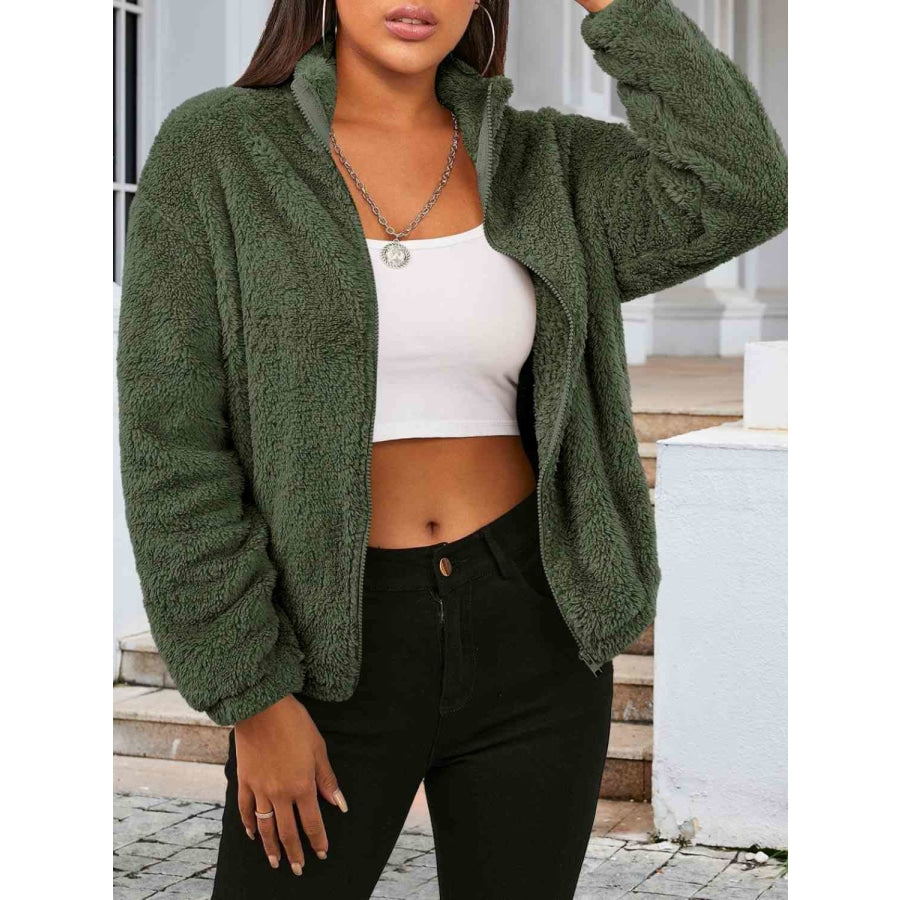 Zip Up Turtleneck Long Sleeve Jacket Green / S