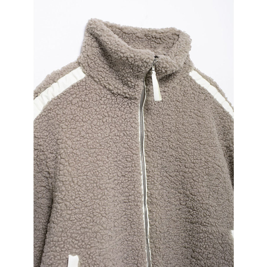 Zip Up Turtleneck Long Sleeve Plush Jacket Apparel and Accessories