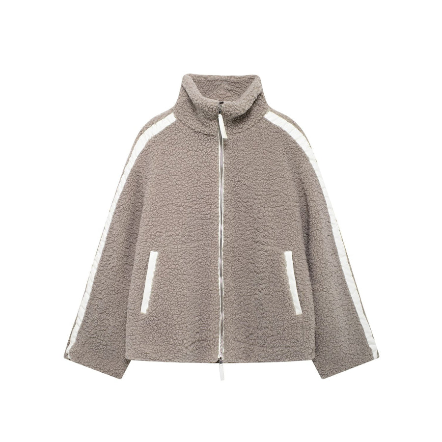 Zip Up Turtleneck Long Sleeve Plush Jacket Mocha / S Apparel and Accessories