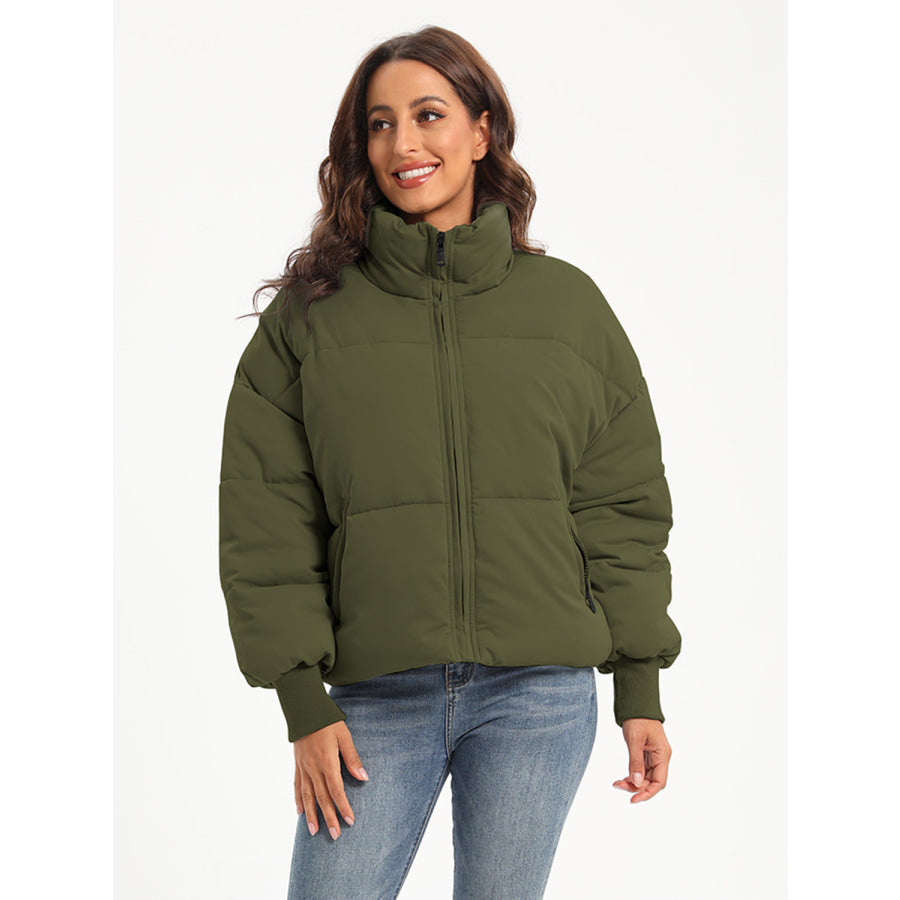 Zip Up Turtleneck Long Sleeve Winter Coat Apparel and Accessories