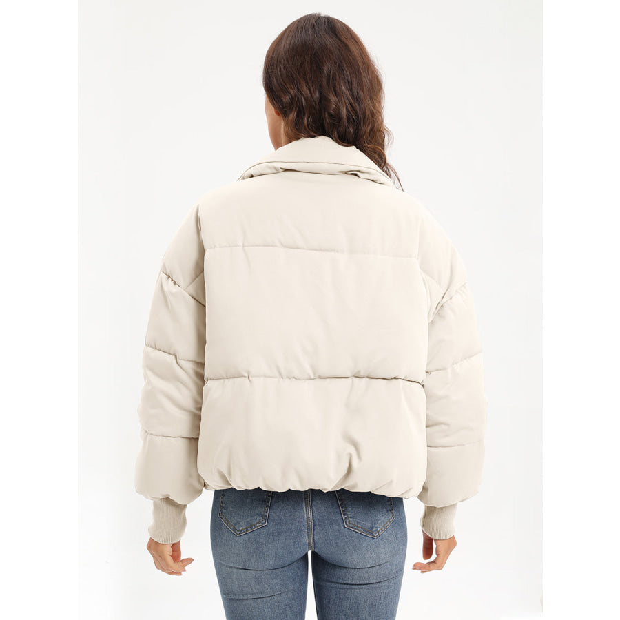 Zip Up Turtleneck Long Sleeve Winter Coat Cream / XS Apparel and Accessories