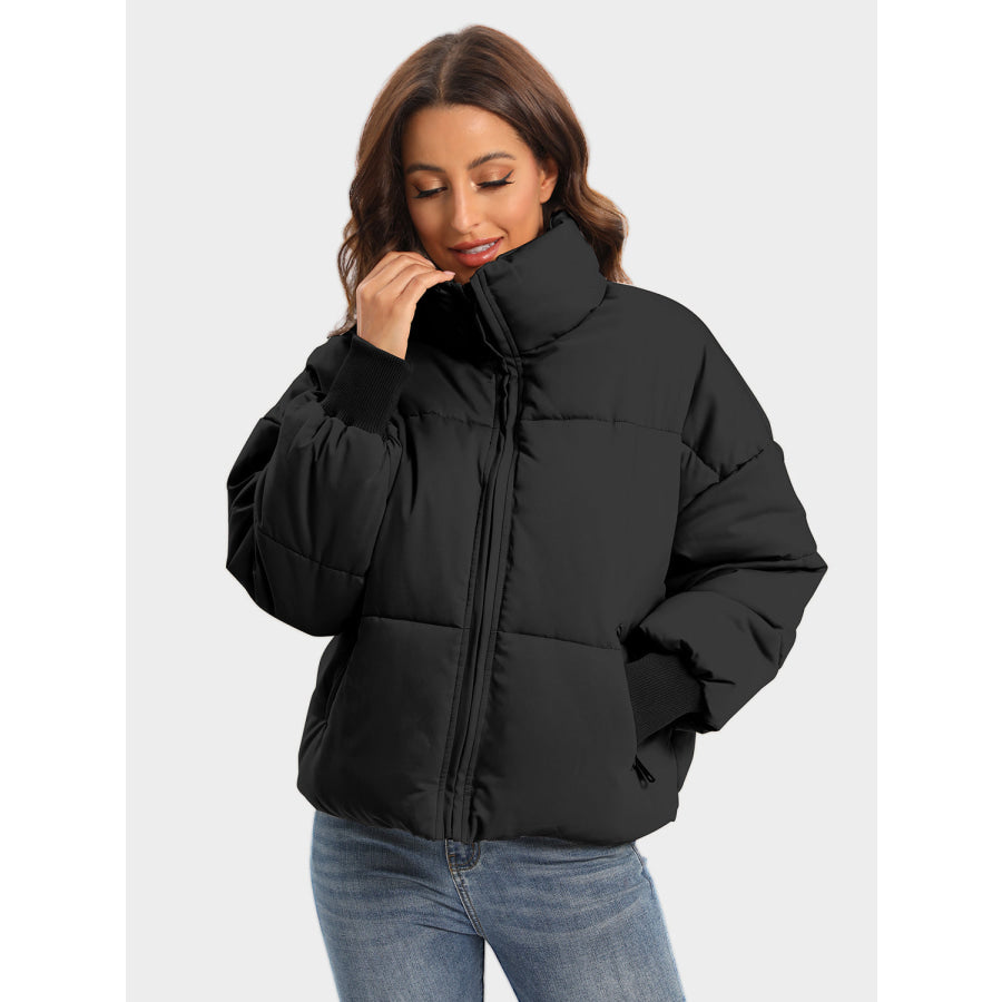 Zip Up Turtleneck Long Sleeve Winter Coat Black / XS Apparel and Accessories