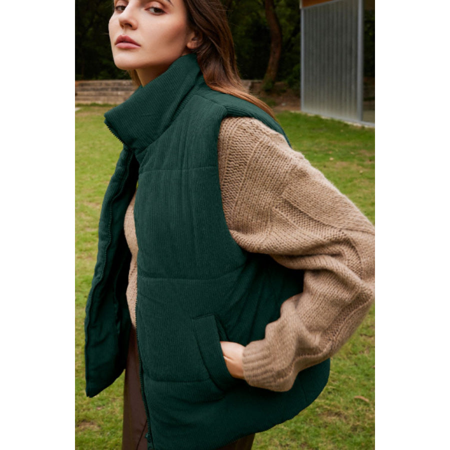 Zip Up Turtleneck Vest Coat Dark Green / S Apparel and Accessories