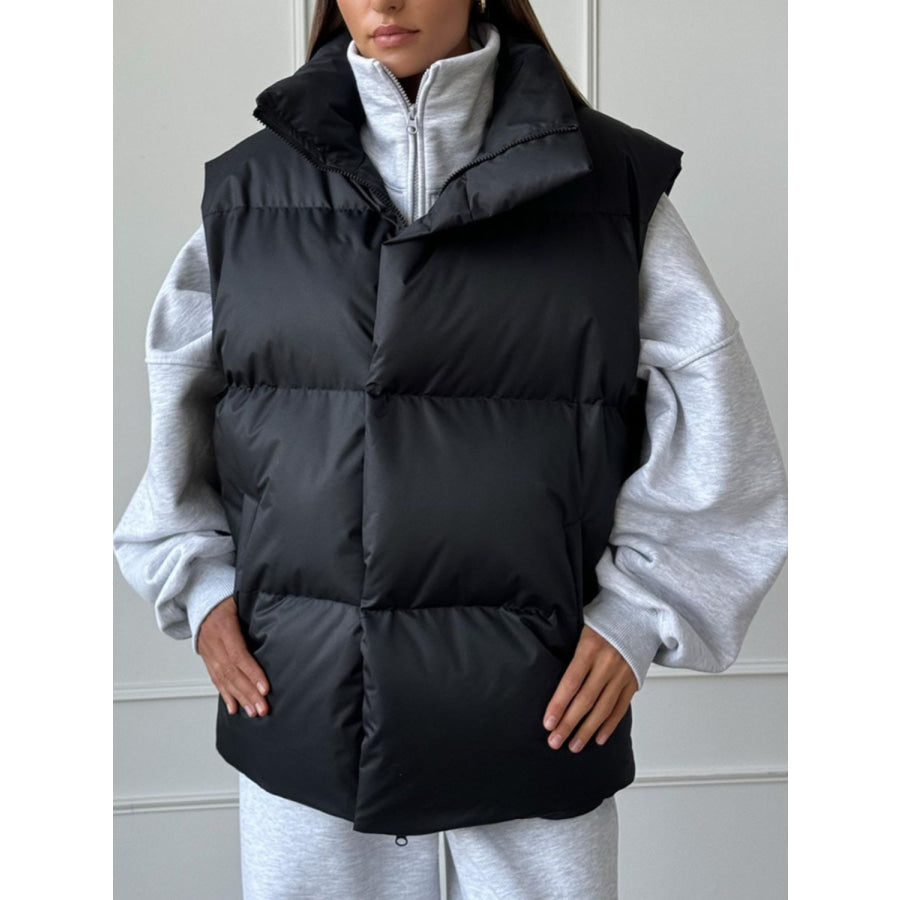 Zip Up Turtleneck Vest Coat Black / S Apparel and Accessories