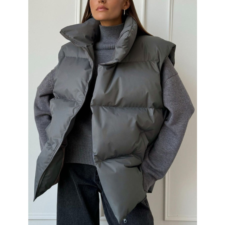 Zip Up Turtleneck Vest Coat Dark Gray / S Apparel and Accessories