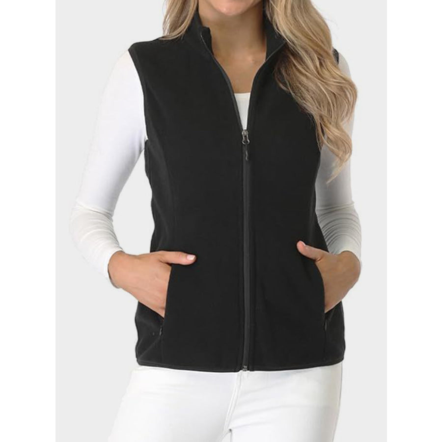 Zip Up Turtleneck Vest with Pockets Black / S Apparel and Accessories