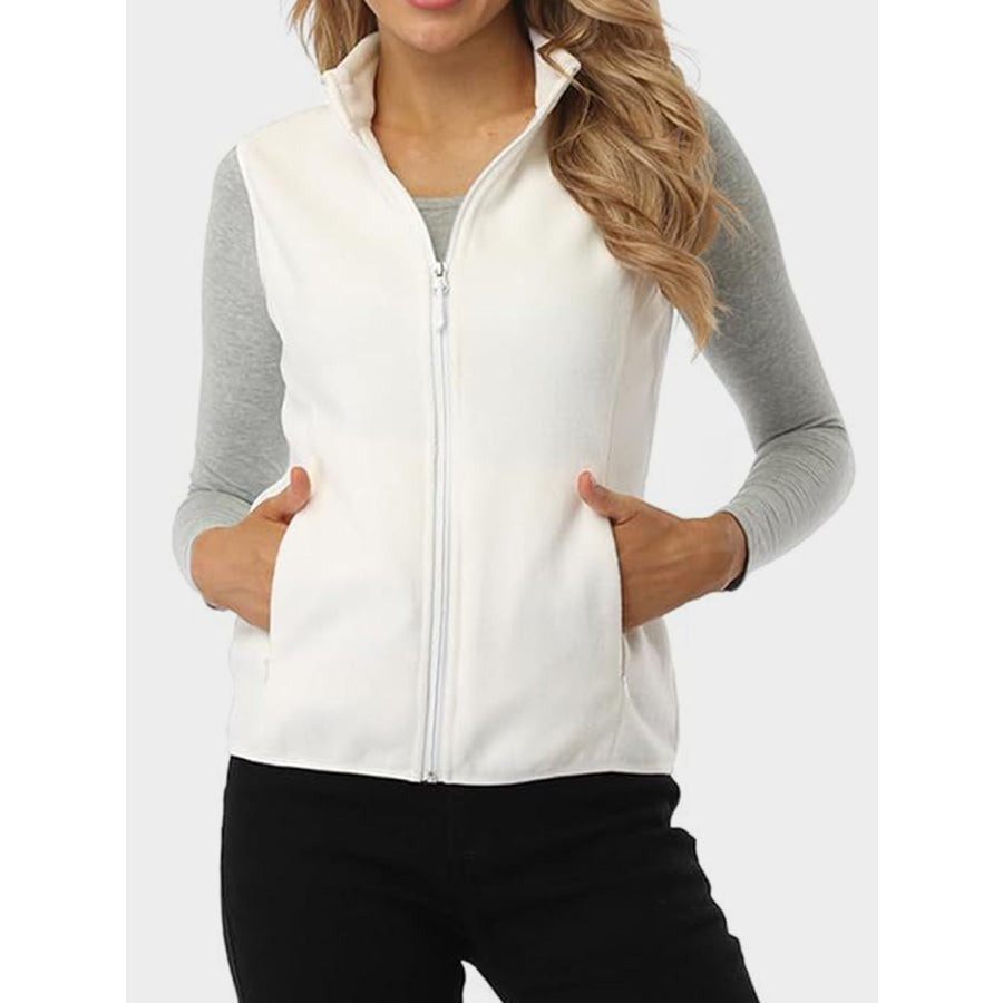 Zip Up Turtleneck Vest with Pockets White / S Apparel and Accessories