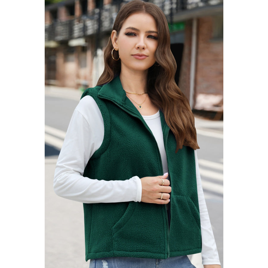 Zip Up Vest Coat with Pockets Apparel and Accessories