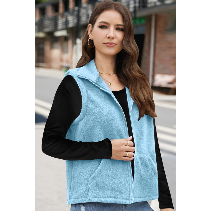 Zip Up Vest Coat with Pockets Apparel and Accessories