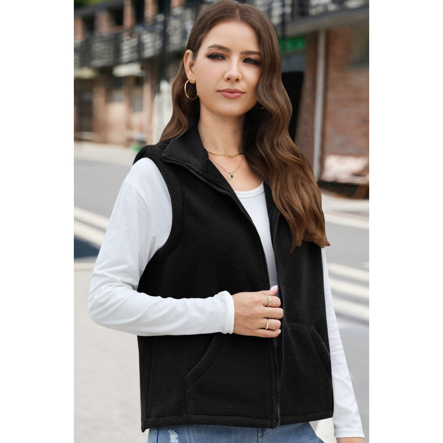 Zip Up Vest Coat with Pockets Apparel and Accessories