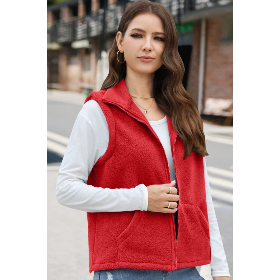 Zip Up Vest Coat with Pockets Apparel and Accessories