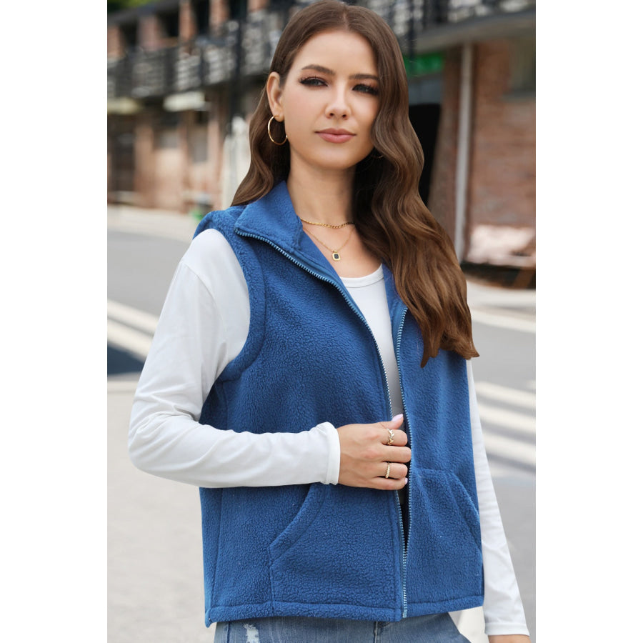 Zip Up Vest Coat with Pockets Apparel and Accessories