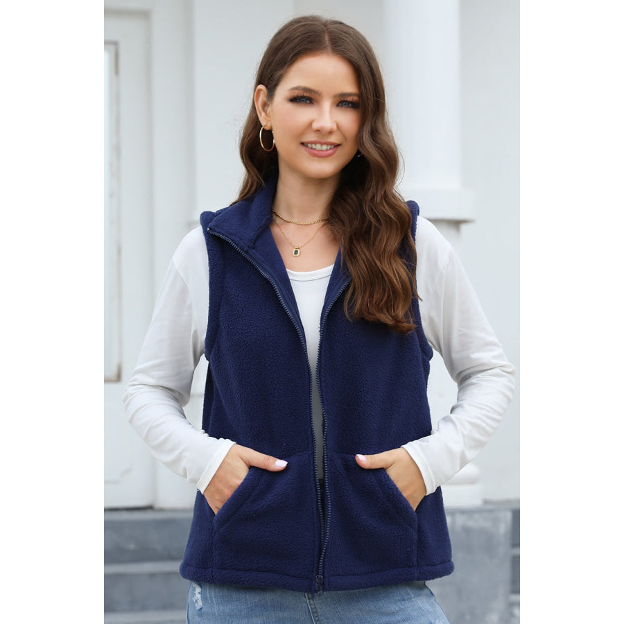 Zip Up Vest Coat with Pockets Apparel and Accessories