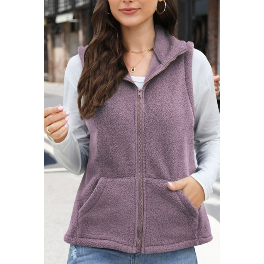 Zip Up Vest Coat with Pockets Lilac / S Apparel and Accessories