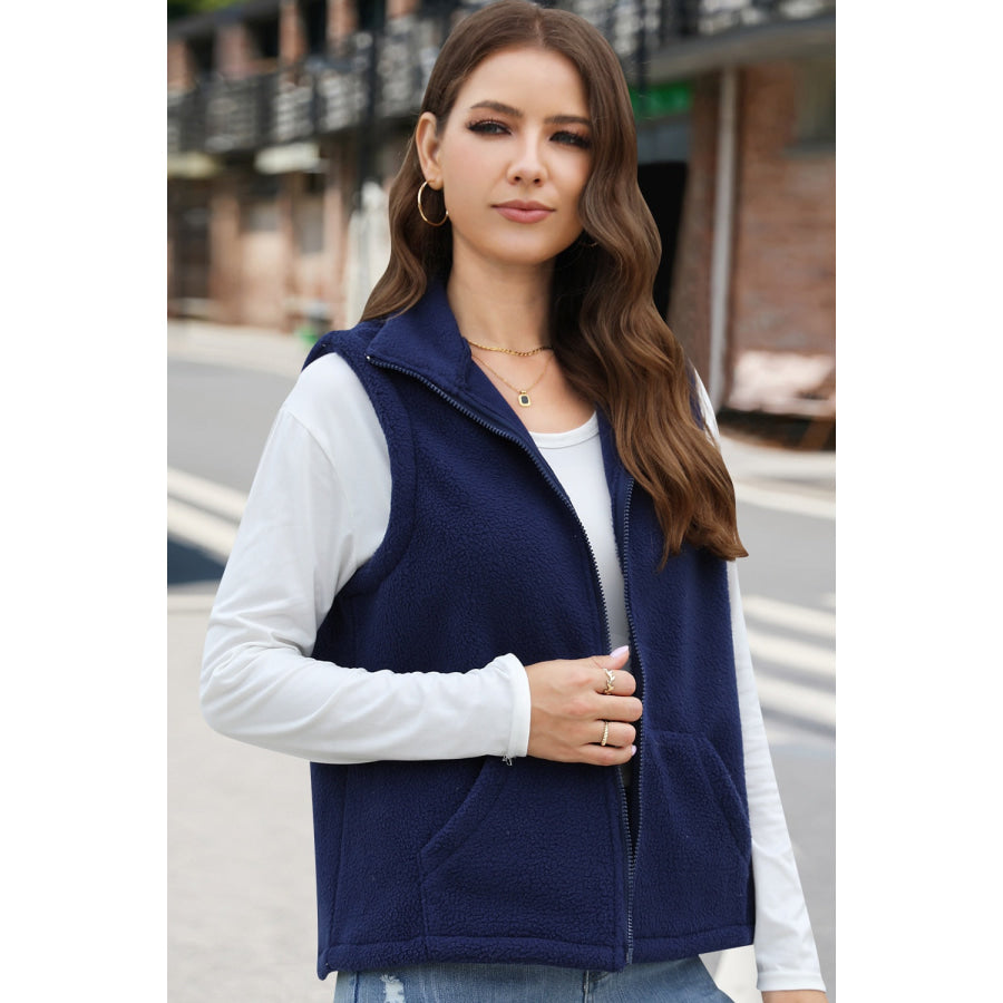 Zip Up Vest Coat with Pockets Navy / S Apparel and Accessories