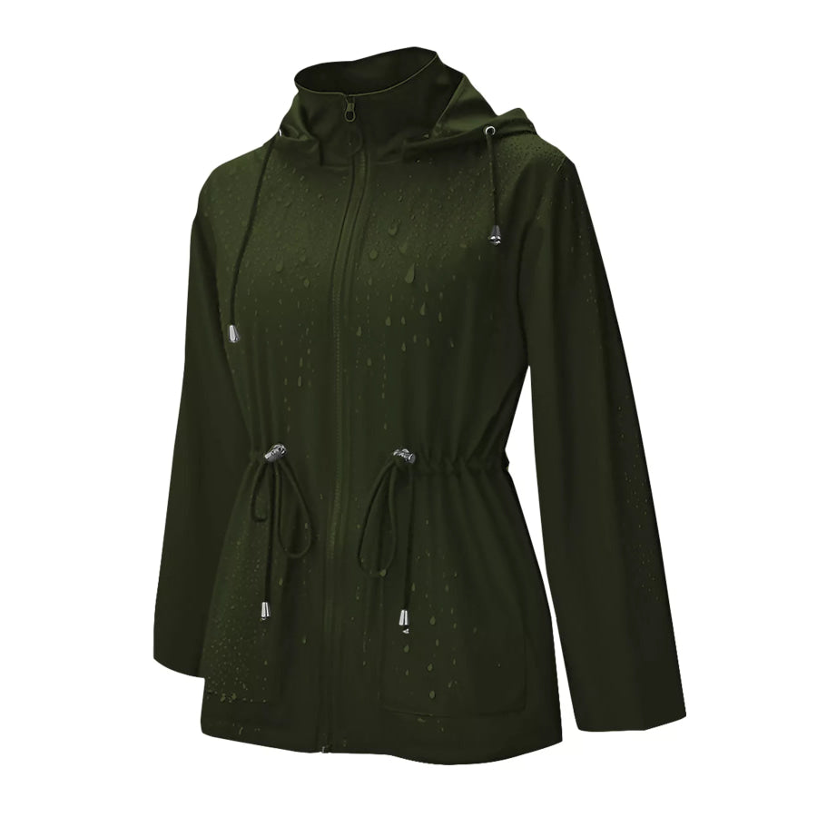 Zip Up Waterproof Hooded Outerwear Military Green / S Apparel and Accessories