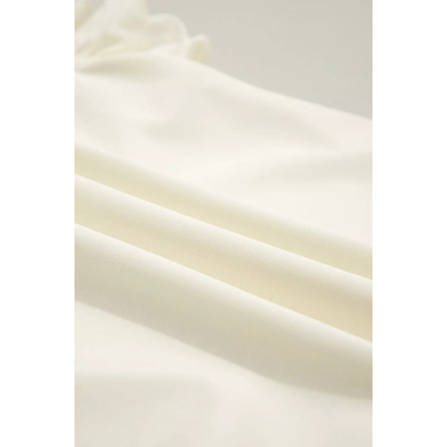 Zipped up Collared Ruffled Short Sleeve Blouse Apparel and Accessories