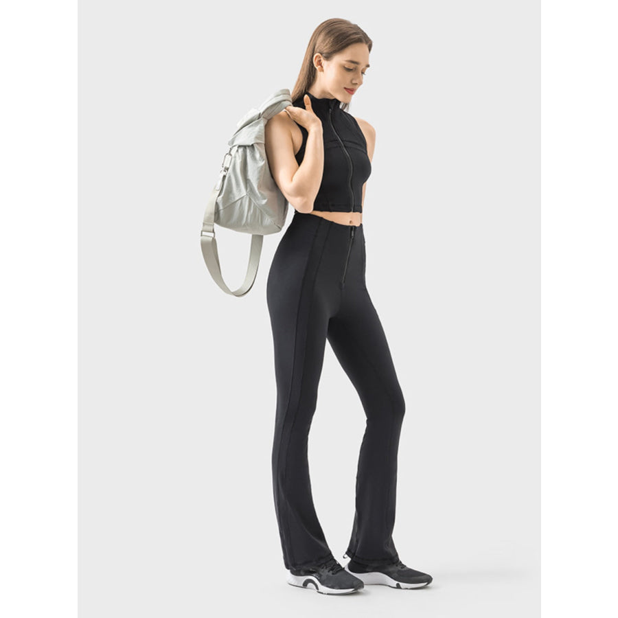 Zipper Detail High Waist Active Pants Apparel and Accessories