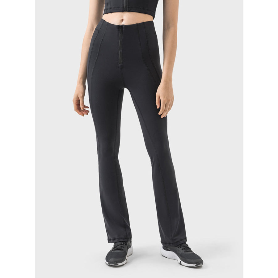 Zipper Detail High Waist Active Pants Black / 4 Apparel and Accessories