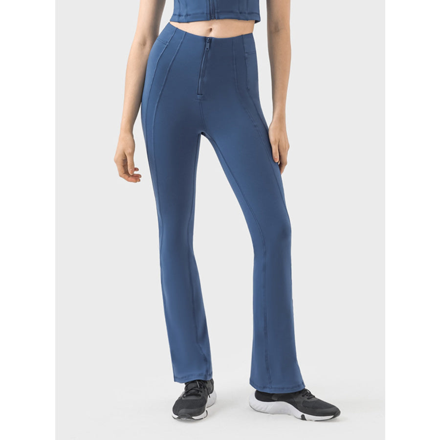 Zipper Detail High Waist Active Pants Peacock Blue / 4 Apparel and Accessories