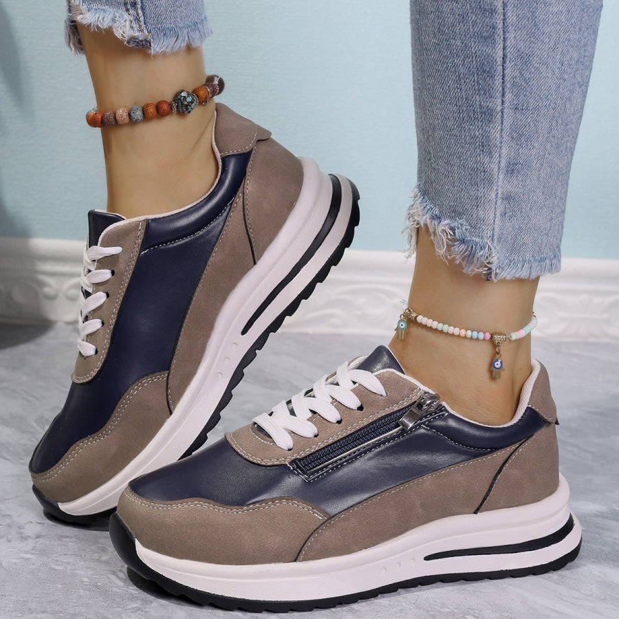 Zipper Detail Lace Up Sneakers Royal Blue / 36 Apparel and Accessories