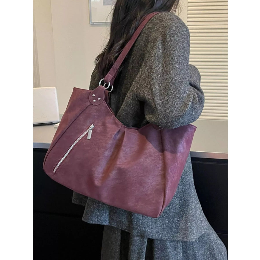 Zipper Detail Shoulder Bag Wine Red / onesize Apparel and Accessories