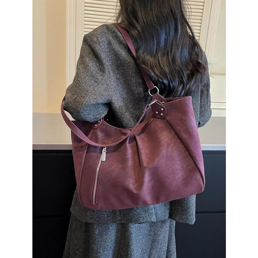 Zipper Detail Shoulder Bag Wine Red / onesize Apparel and Accessories