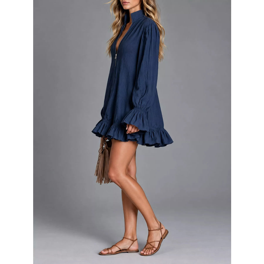 Zipper-Front Ruffle Hem Mini Dress Apparel and Accessories