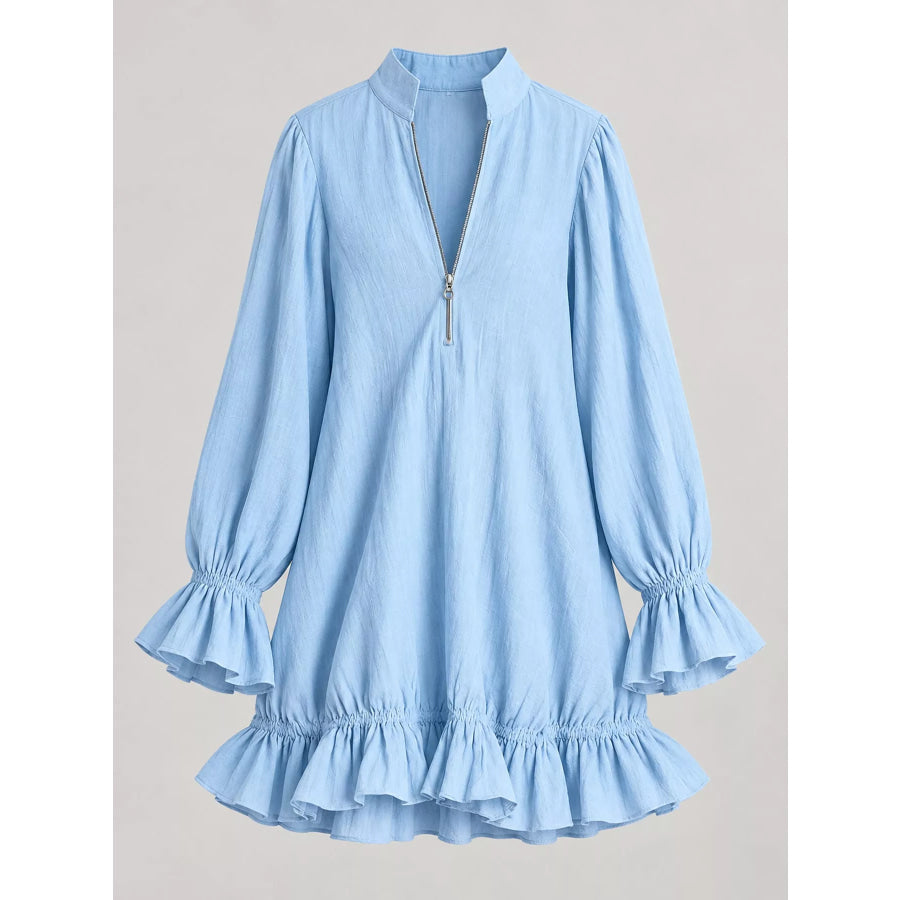 Zipper-Front Ruffle Hem Mini Dress Apparel and Accessories