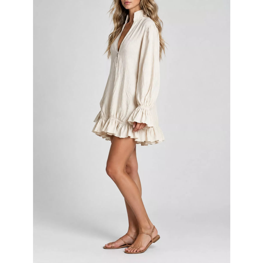 Zipper-Front Ruffle Hem Mini Dress Apparel and Accessories