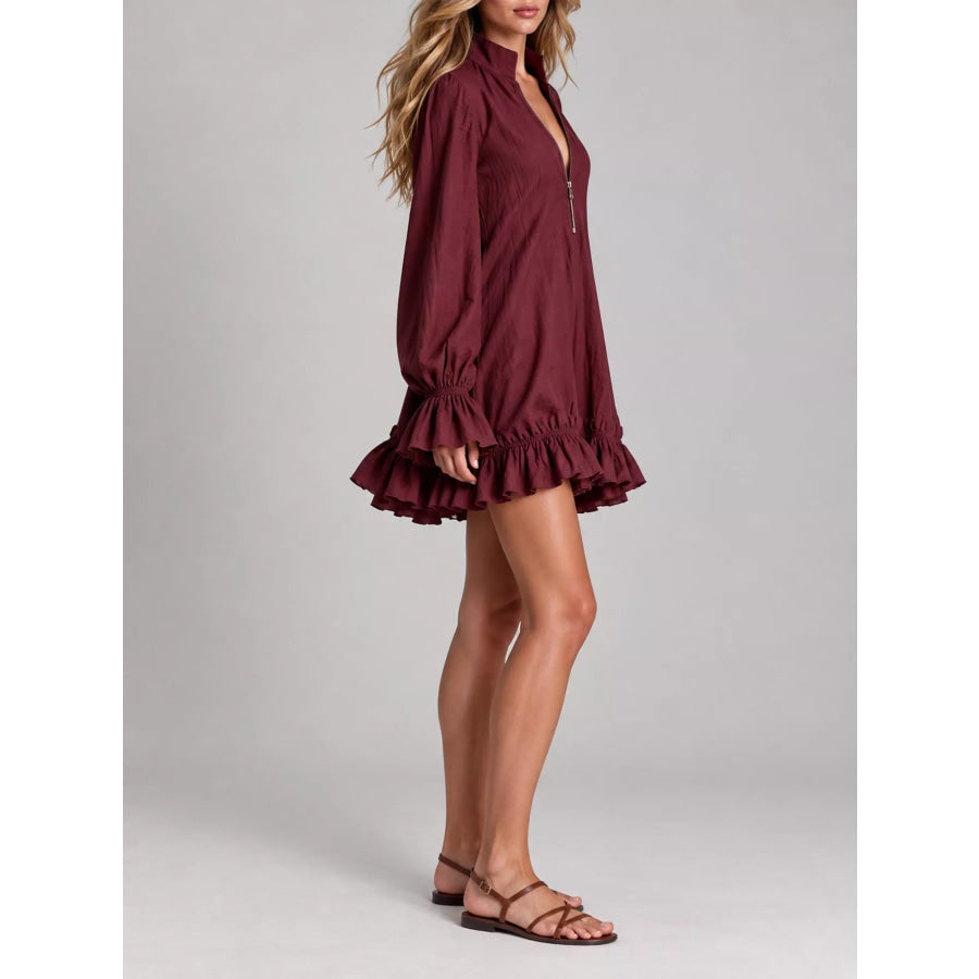 Zipper-Front Ruffle Hem Mini Dress Apparel and Accessories