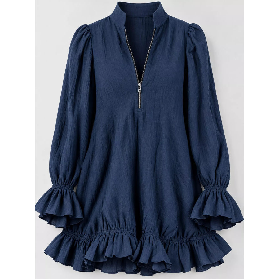 Zipper-Front Ruffle Hem Mini Dress Apparel and Accessories
