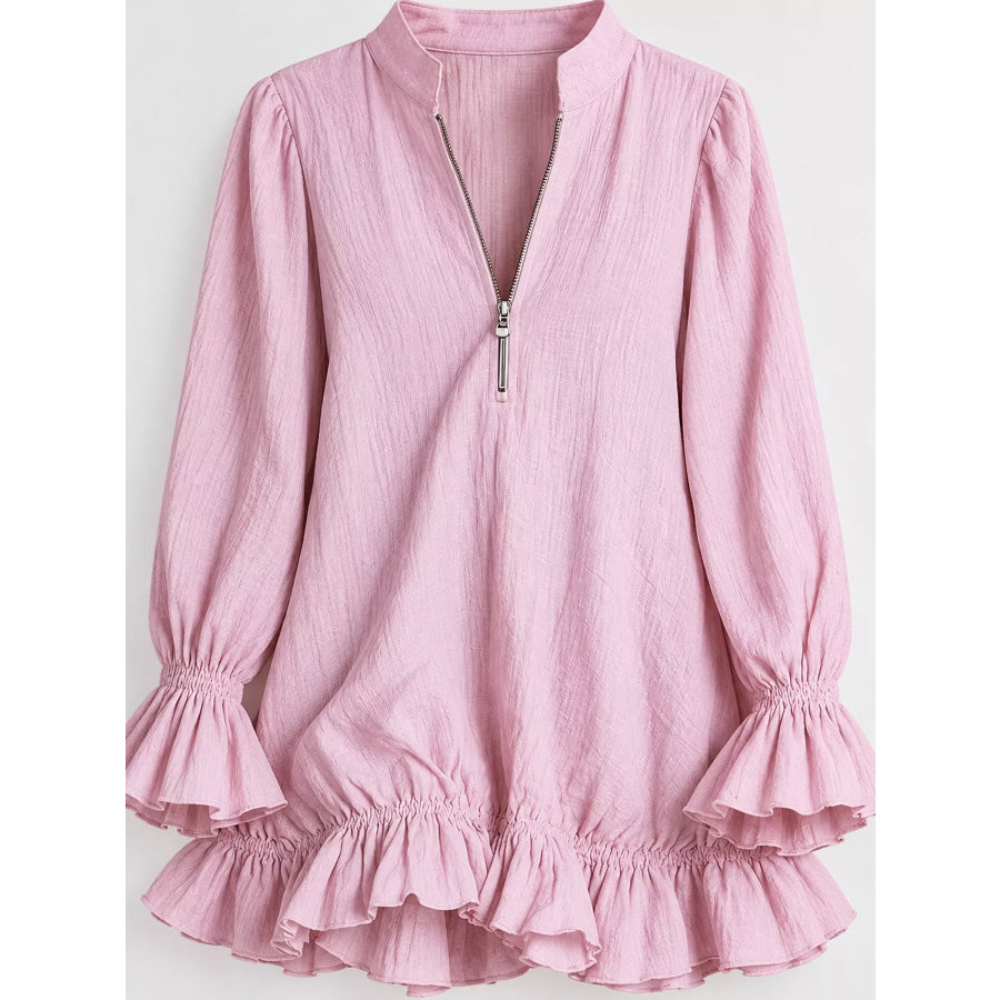Zipper-Front Ruffle Hem Mini Dress Apparel and Accessories