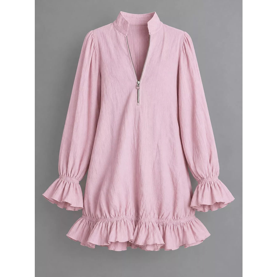 Zipper-Front Ruffle Hem Mini Dress Apparel and Accessories