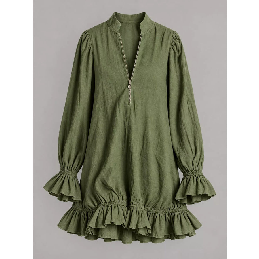 Zipper-Front Ruffle Hem Mini Dress Apparel and Accessories