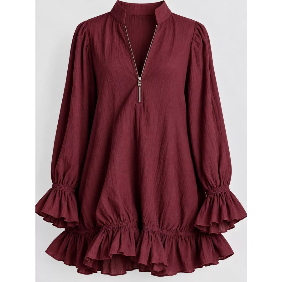 Zipper-Front Ruffle Hem Mini Dress Apparel and Accessories
