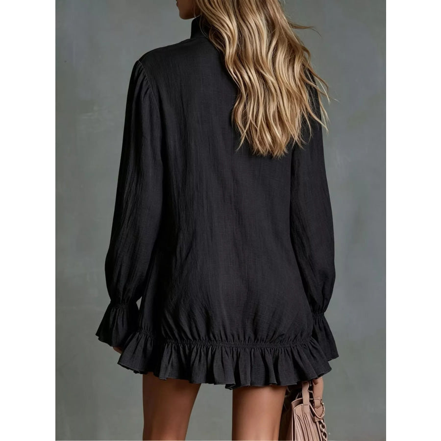 Zipper-Front Ruffle Hem Mini Dress Apparel and Accessories