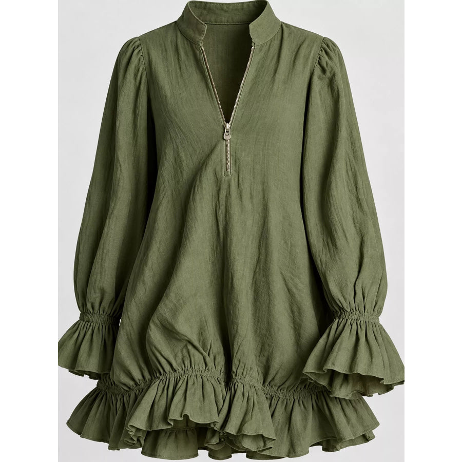Zipper-Front Ruffle Hem Mini Dress Apparel and Accessories