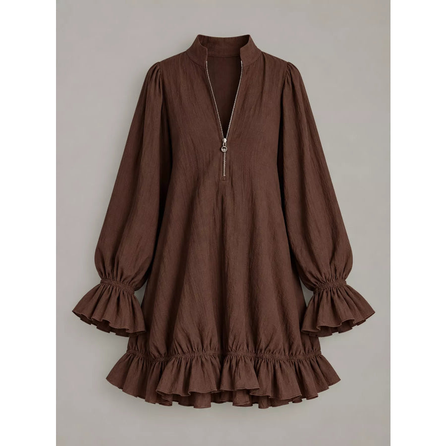 Zipper-Front Ruffle Hem Mini Dress Apparel and Accessories