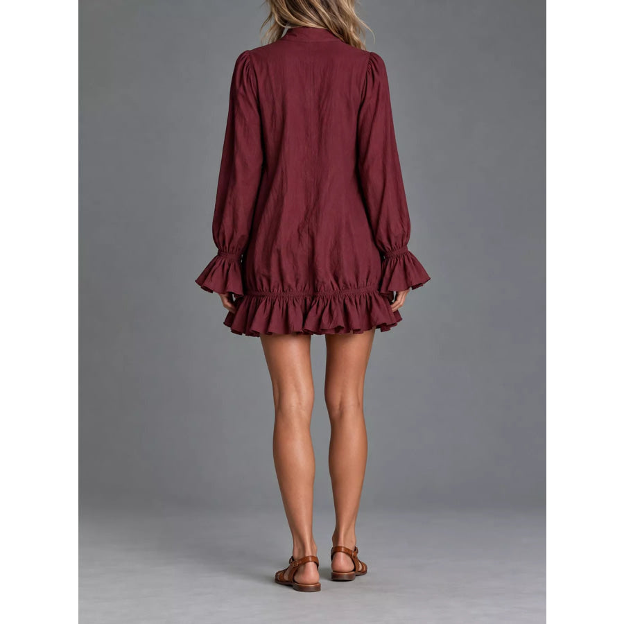 Zipper-Front Ruffle Hem Mini Dress Apparel and Accessories