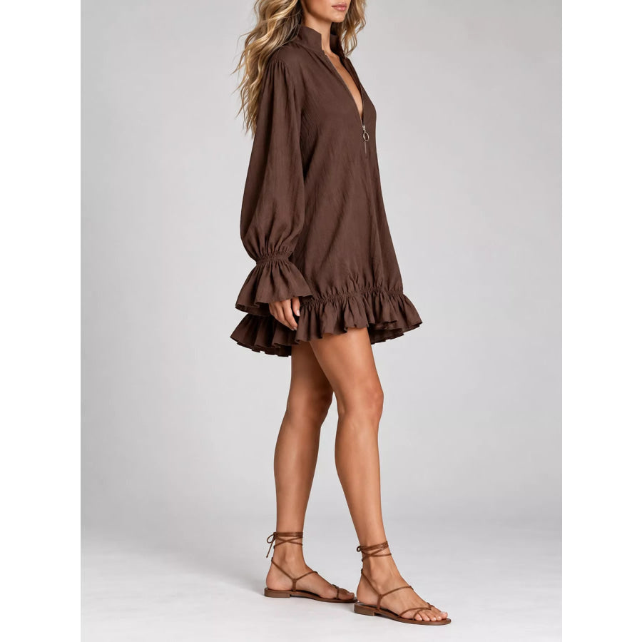 Zipper-Front Ruffle Hem Mini Dress Apparel and Accessories