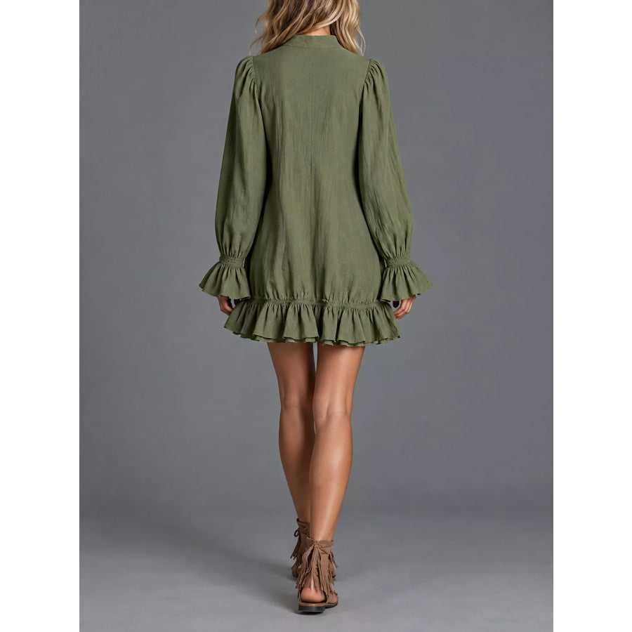 Zipper-Front Ruffle Hem Mini Dress Apparel and Accessories