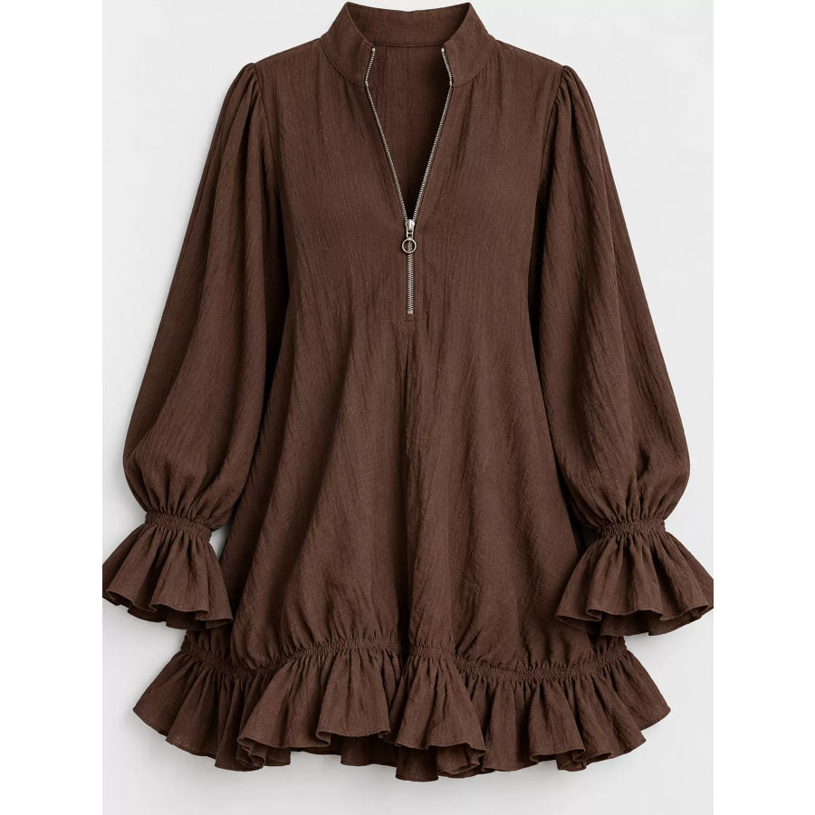 Zipper-Front Ruffle Hem Mini Dress Apparel and Accessories